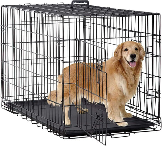 BestPet Dog Crate Folding Metal Kennel With Double Doors