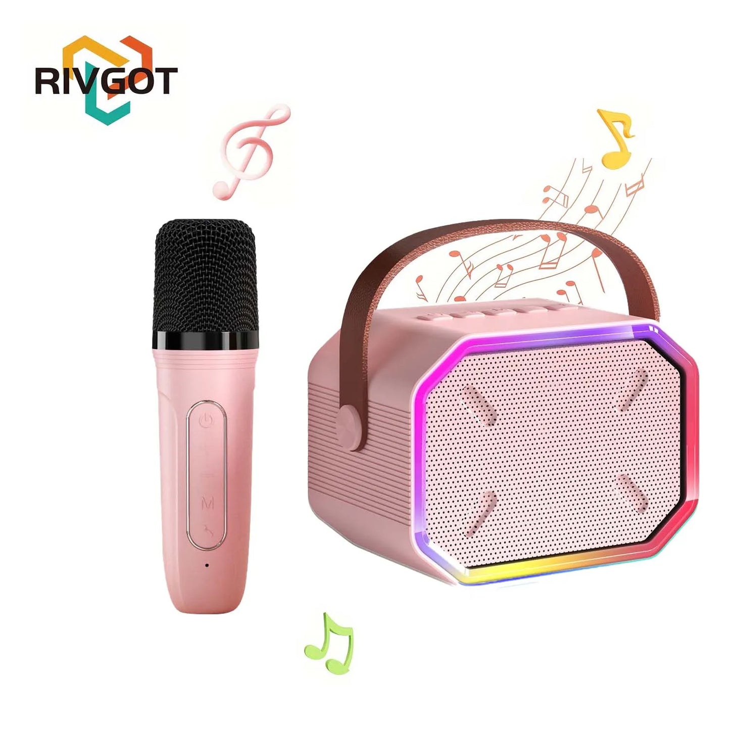 RIVGOTC Mini Karaoke Machine For Kids Bluetooth Wireless Microphones
