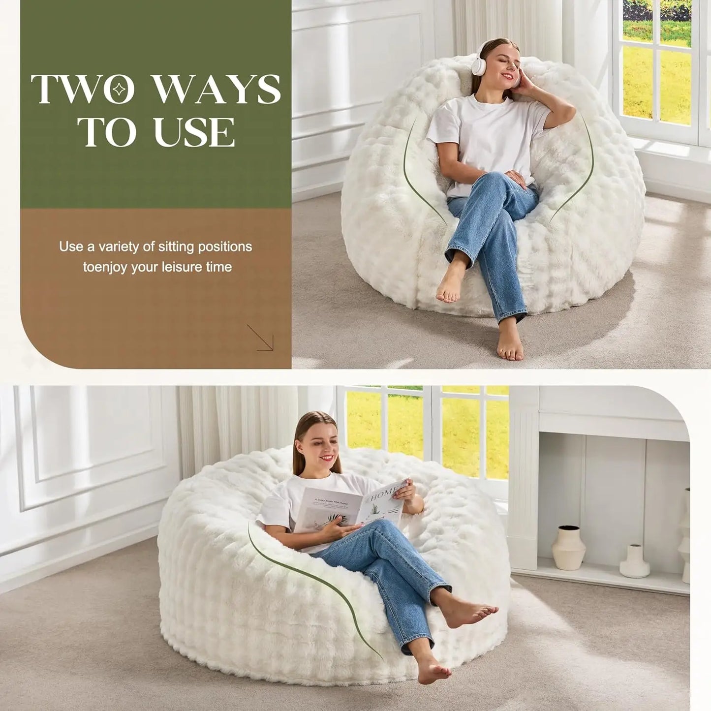 XMSJ Bean Bag Chair With Filler And Machine Washable Cover