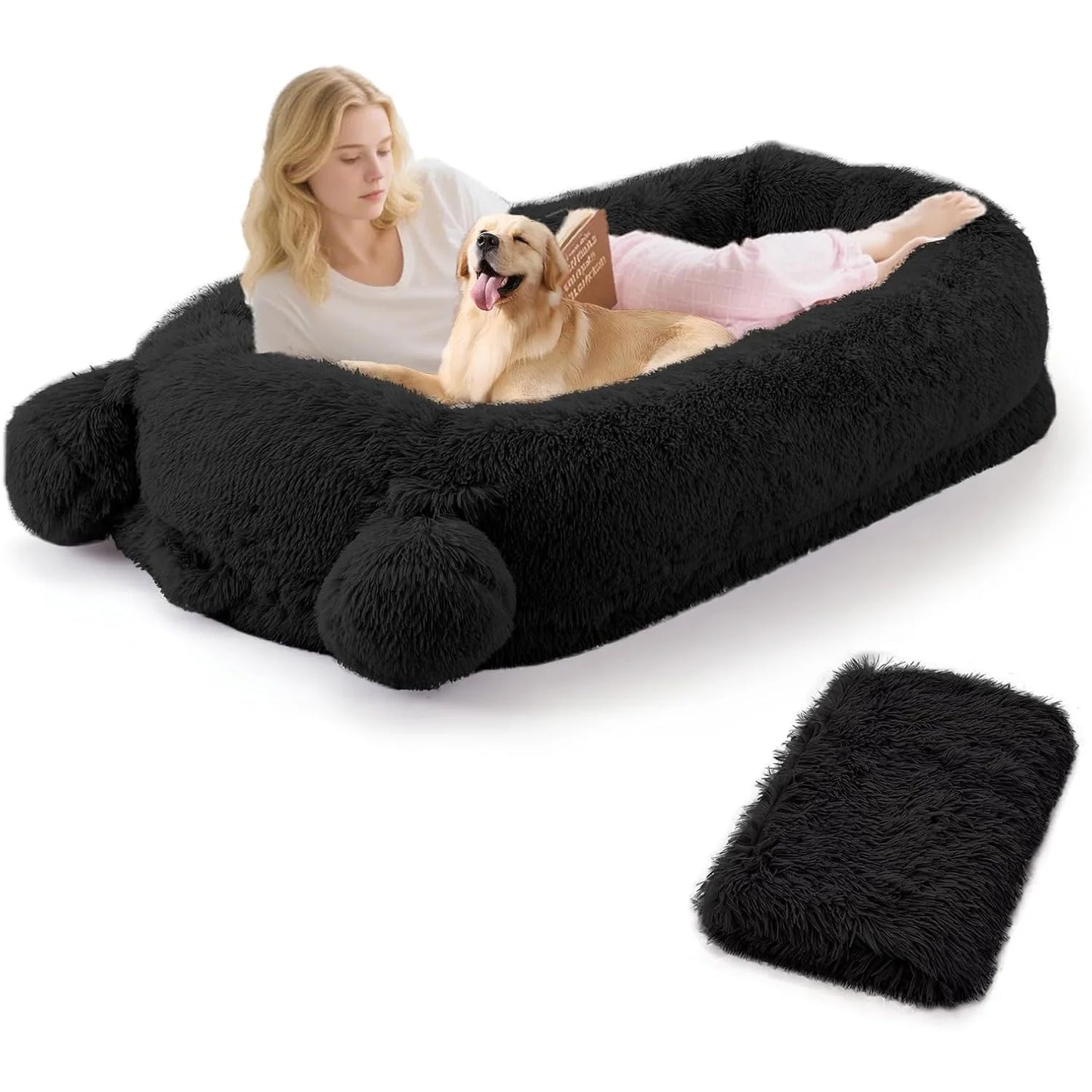 HiMISSCN Dog Bed With Removable Cover Storage Pockets Blanket