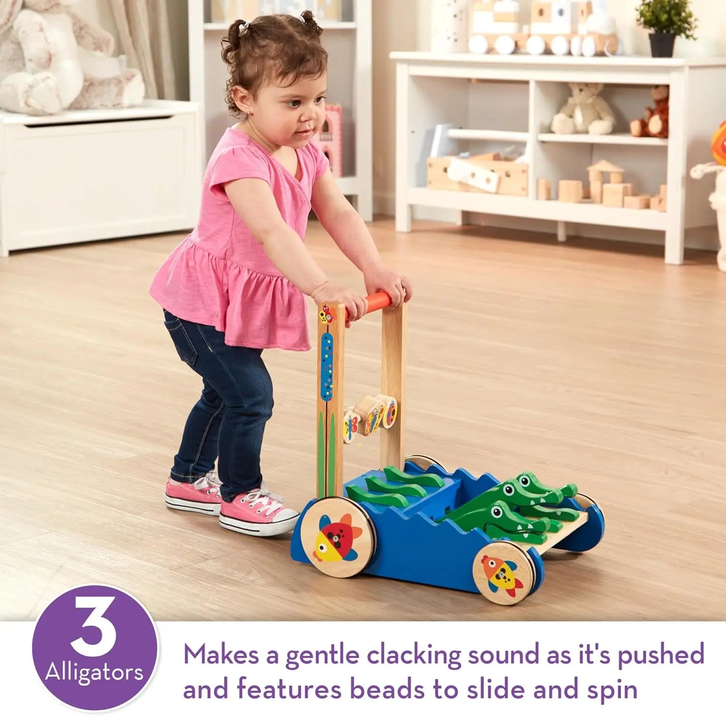 Deluxe Wooden Push Toy With Chomping Alligators Activity Walker