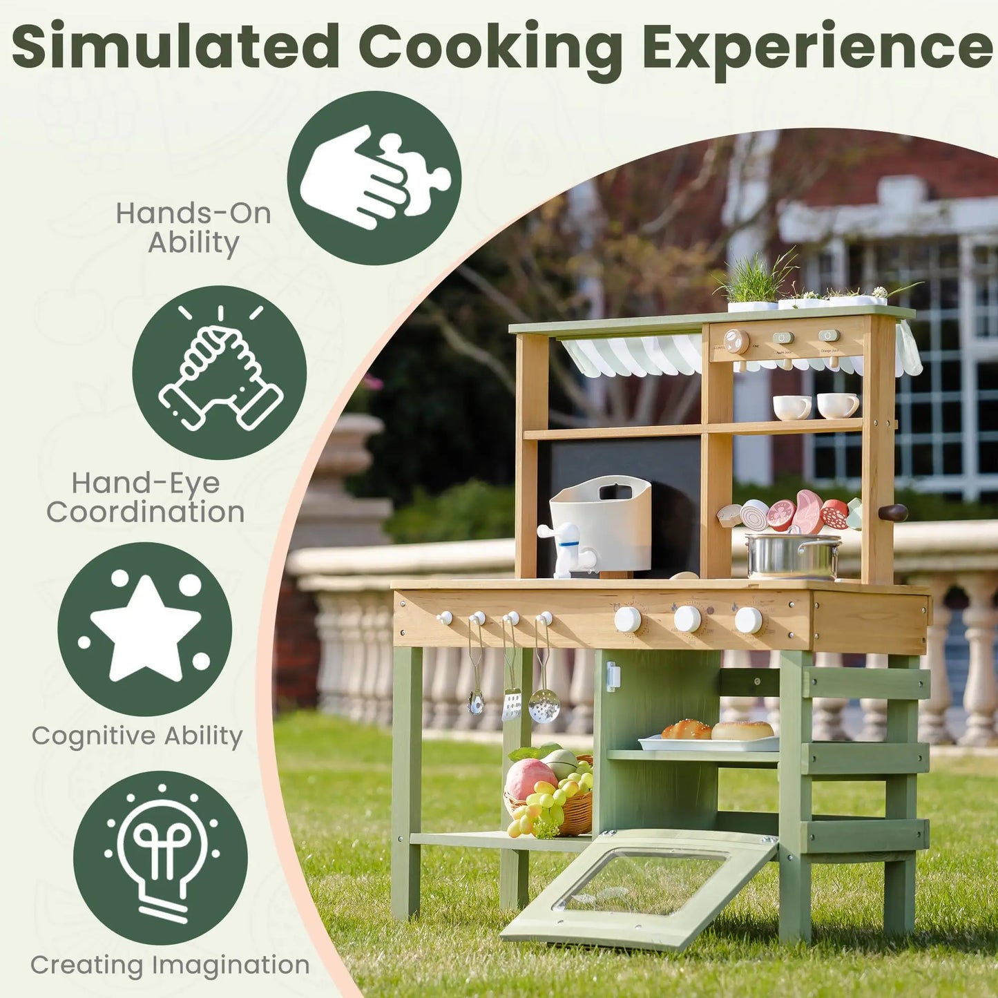 Robotime Mud Kitchen Outdoor Wooden Play Kitchen With Grill Sink
