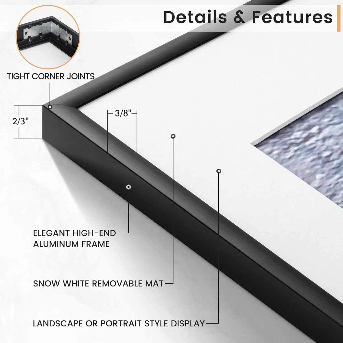 Aluminum Modern Picture Frames Set for Wall Art Mats