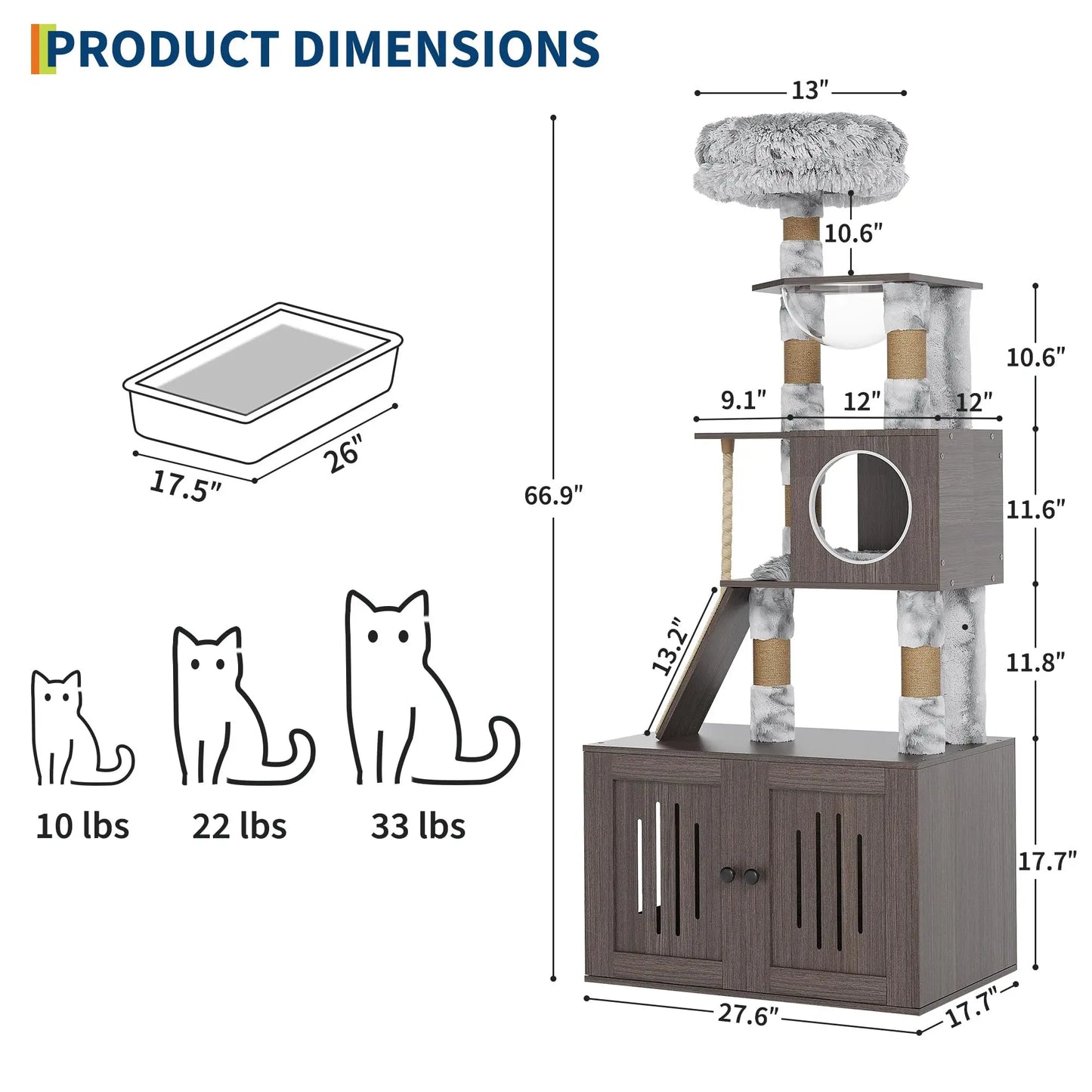 HiMISS Cat Tree Tower With Litter Box And Capsule Nest