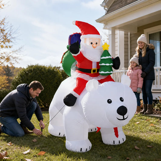 Christmas LED Inflatable Santa Riding Polar Bear With Shaking Head
