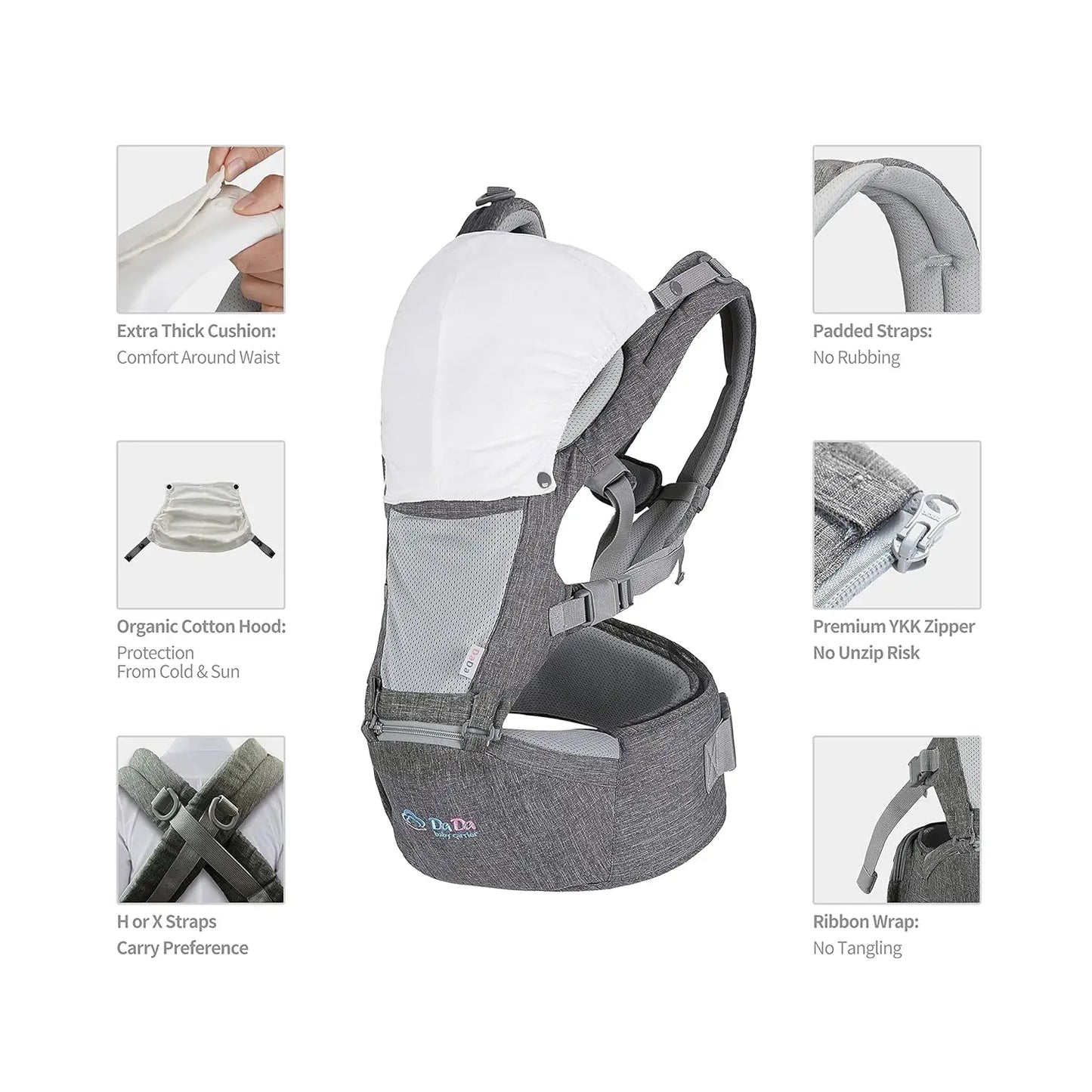 Texas Design Safety Certified Ergonomic DADA Hip Seat Baby Carrier Newborn to Toddler, Lumbar Support Waist Stool, Airflow Mesh