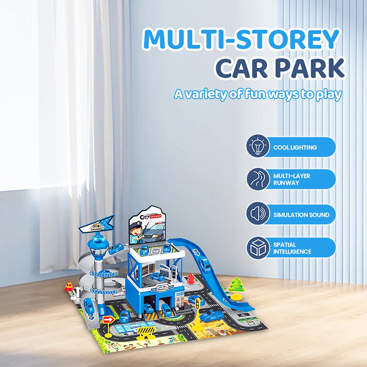CONUSEA DIY Rail Car Parking Lot Track With Racing Cars