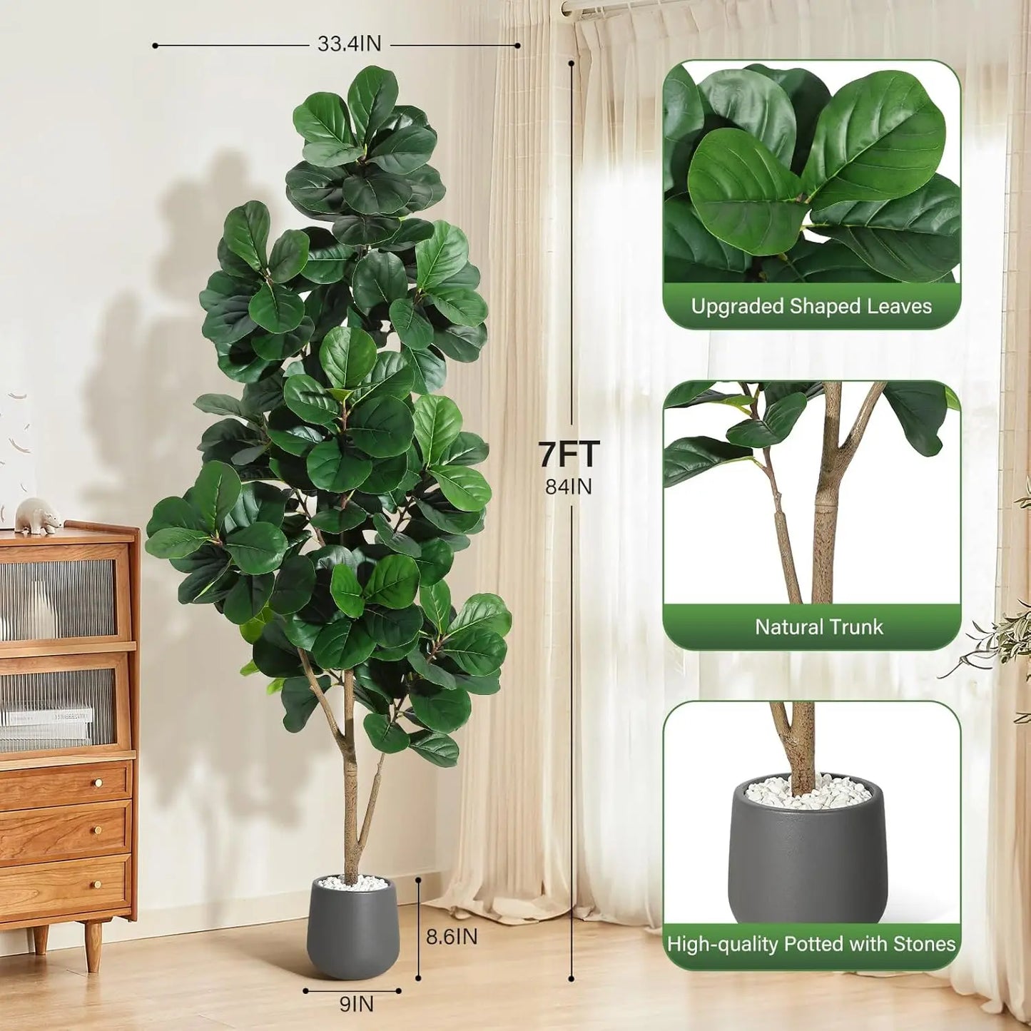 HiMISSCN Fiddle Leaf Fig Artificial Tree in Planter