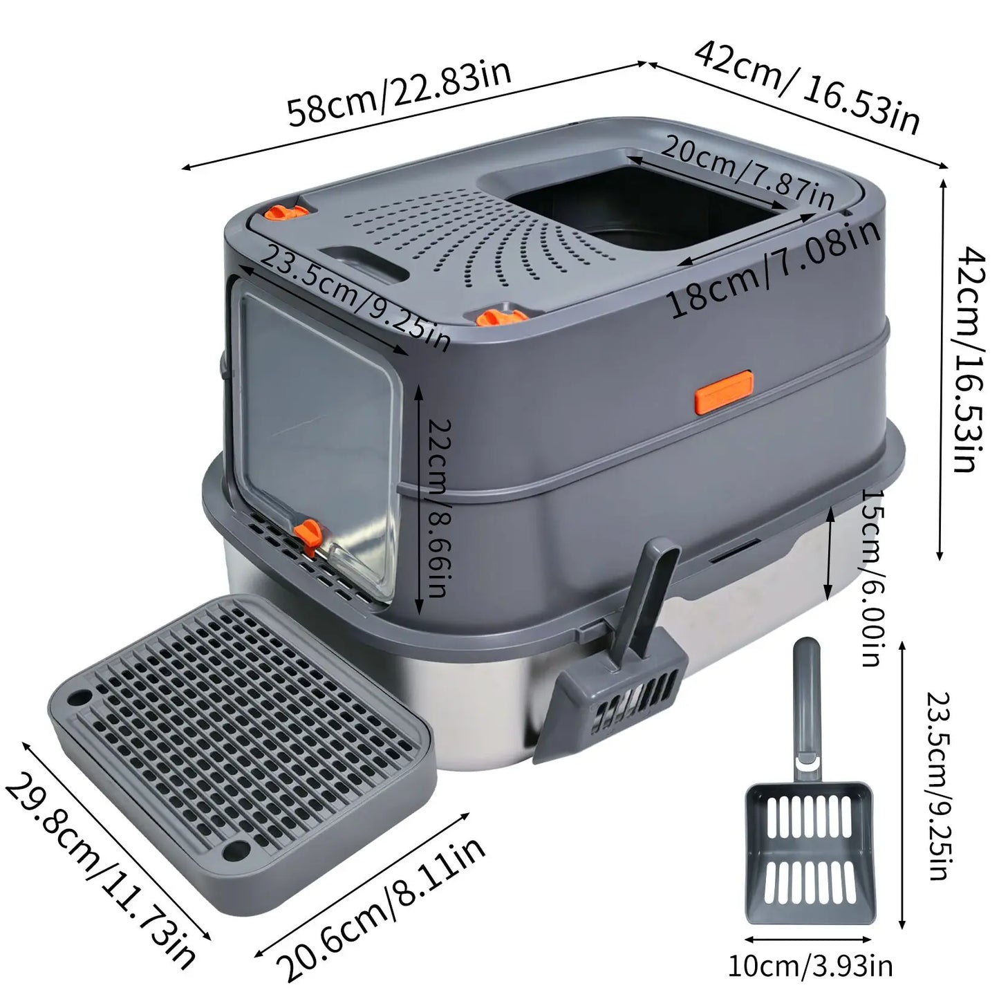 4 Style Enclosed Cat Litter Box Lid Stainless Steel ABS