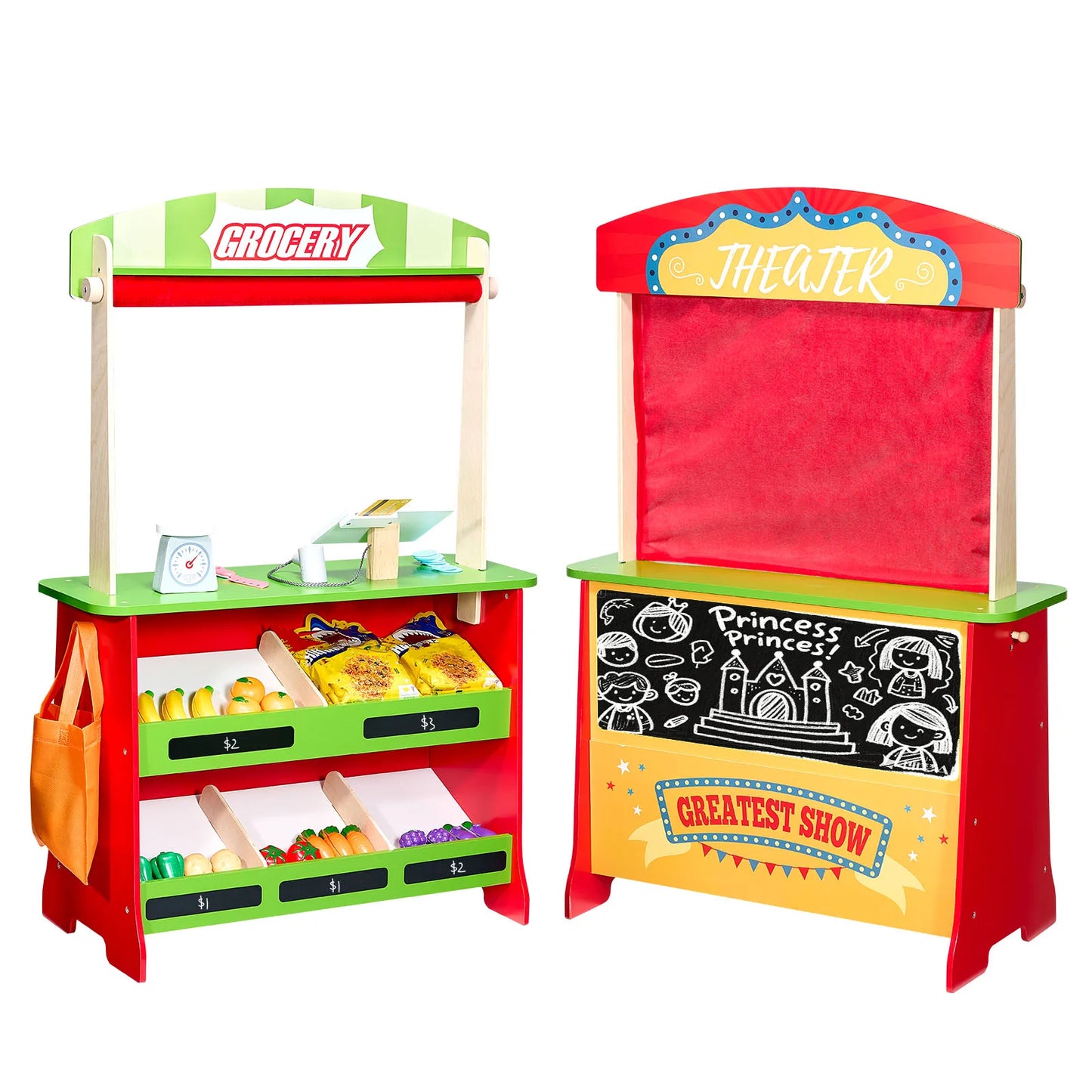 2 In 1 Wooden Kids Puppet Theater And Grocery Store