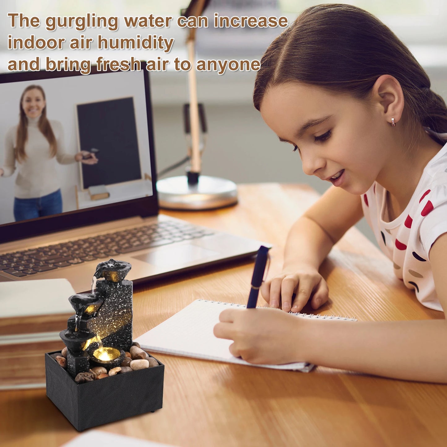 Tabletop Waterfall Fountain Lights For Relaxation And Meditation