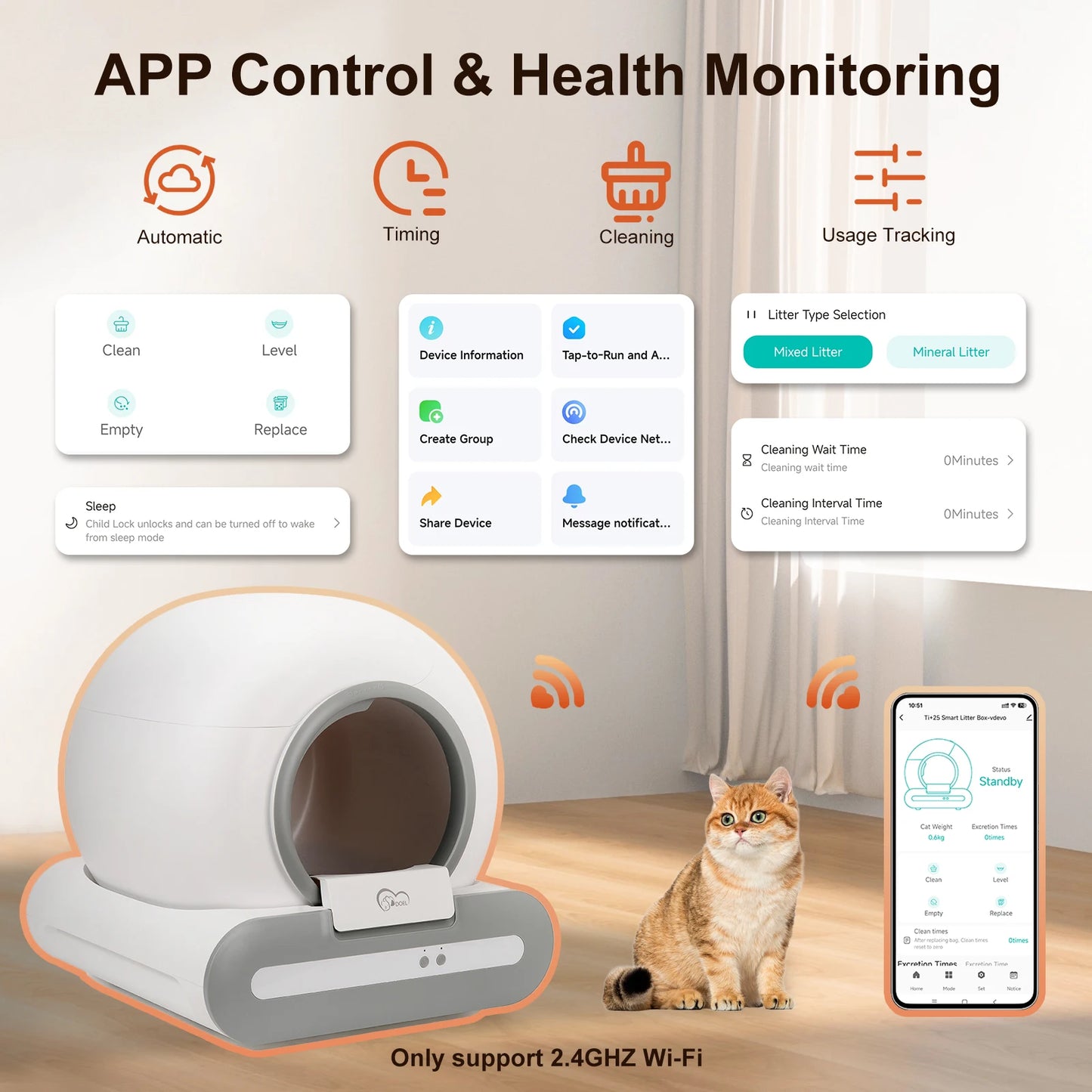DOEL Self Cleaning Cat Litter Box App Controlled 2.4G WiFi