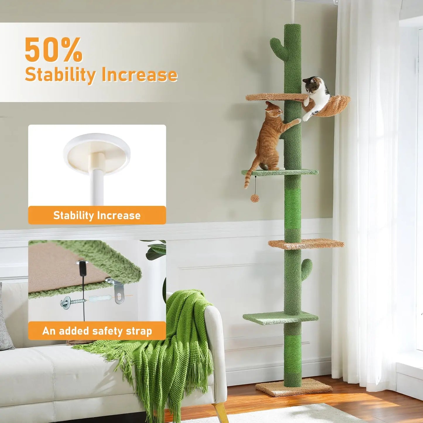 Cactus Floor To Ceiling Cat Tree Adjustable Height 5 Levels