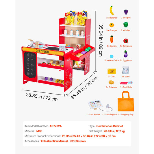 Wooden Kids Grocery Store Playset With Scanner And Cash Register