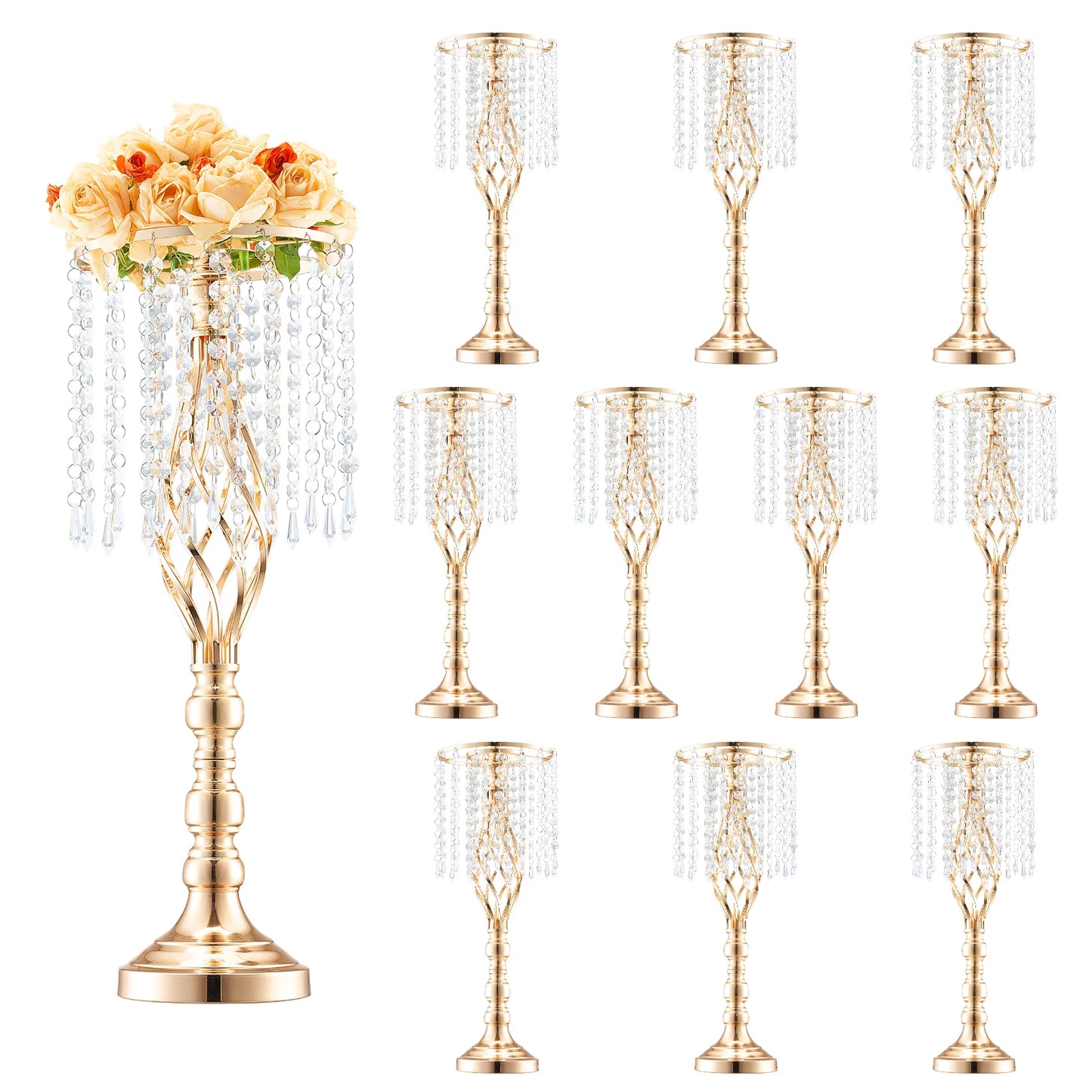 NONECN Crystal Wedding Flower Stand Metal Centerpiece Vase And Holders