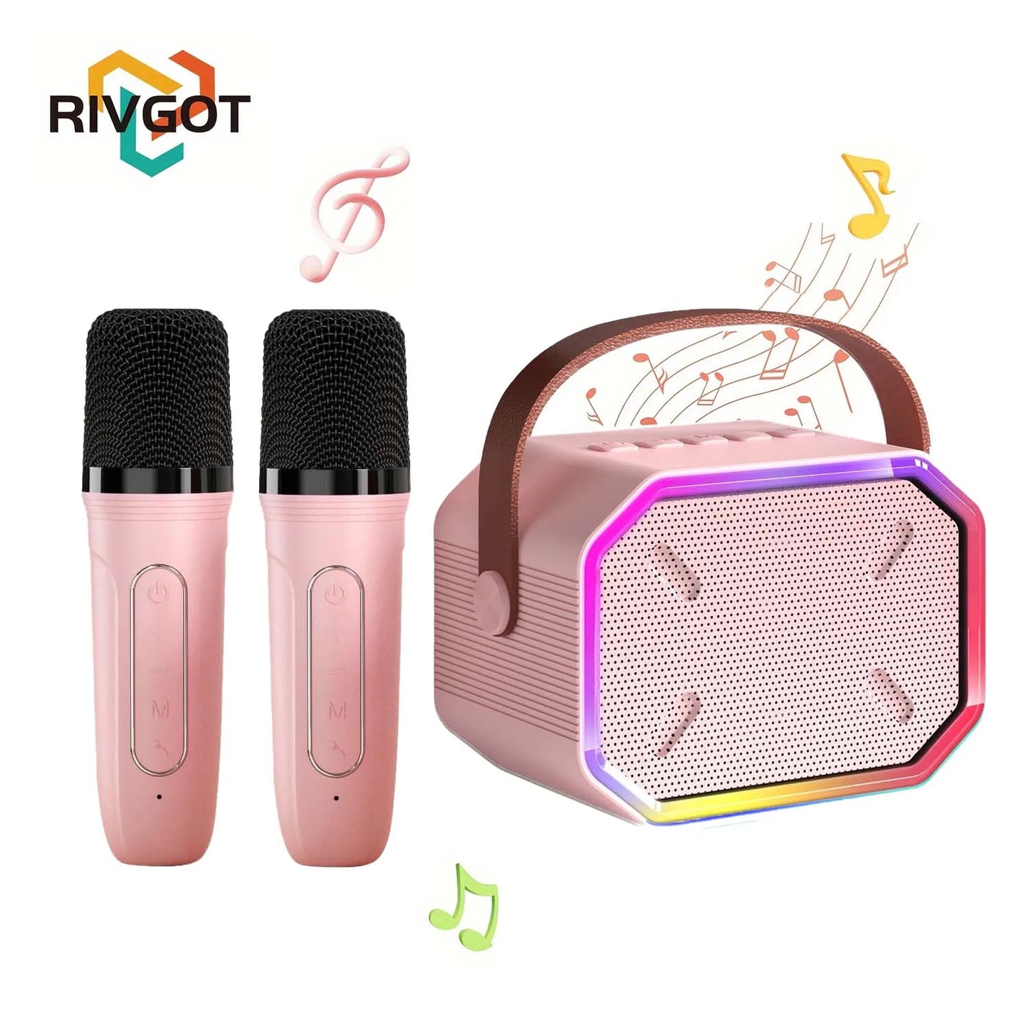 RIVGOTC Mini Karaoke Machine For Kids Bluetooth Wireless Microphones