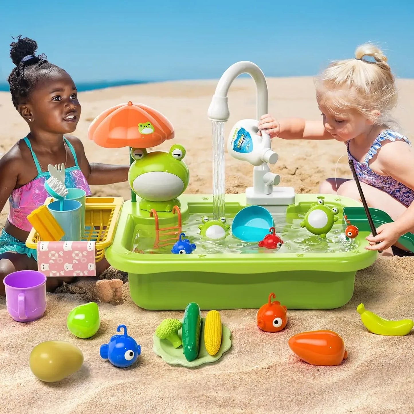 Play Sink With Running Water Kitchen Playset For Kids Toddlers