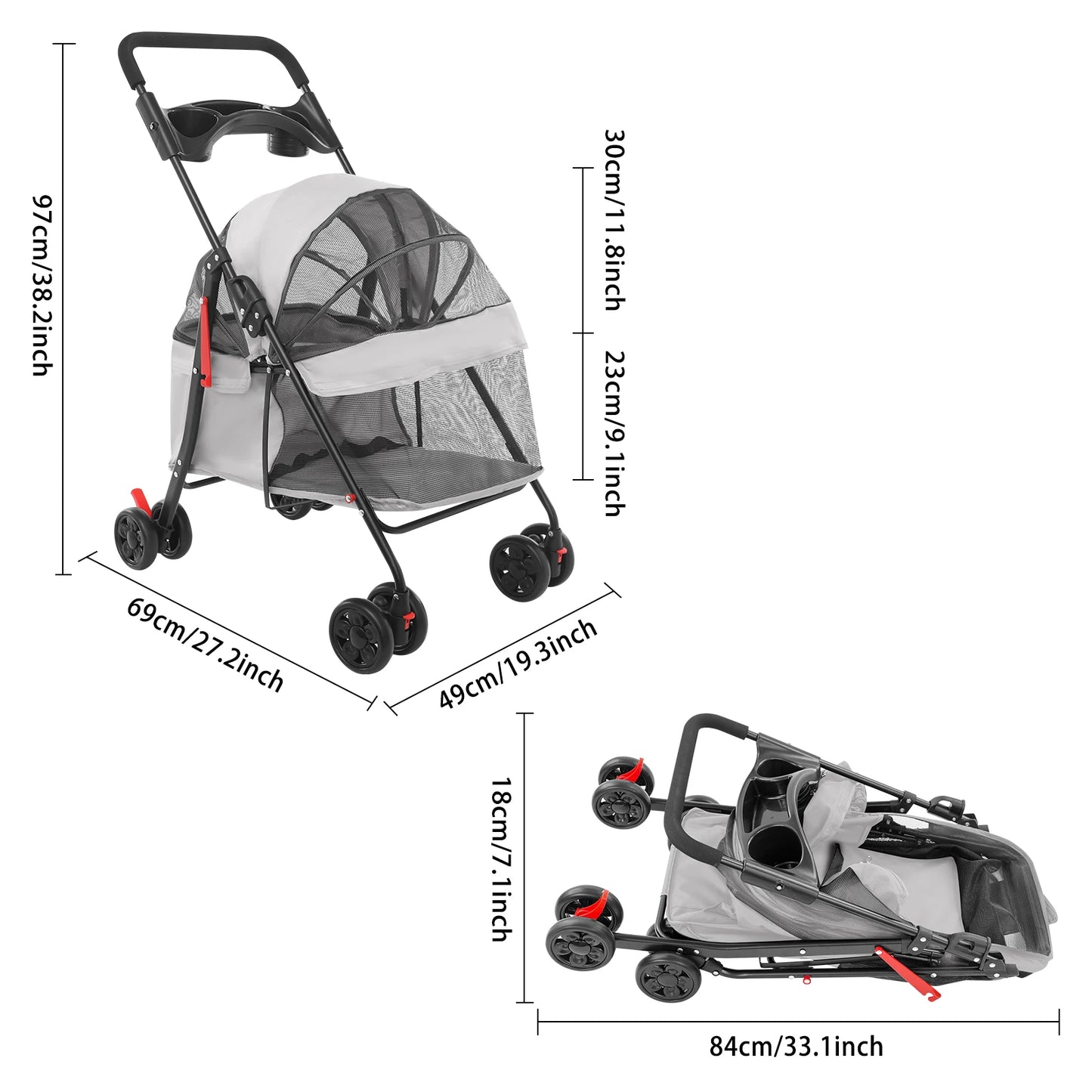 Foldable Lightweight Pet Cart For Small Medium Dogs And Cats