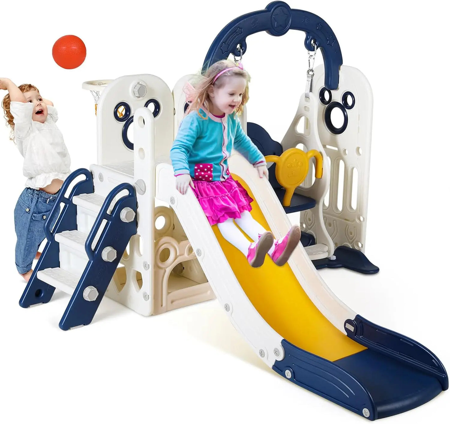 Swing Slide For Kids 6-In-1 Climber With Ball Hoop Toy
