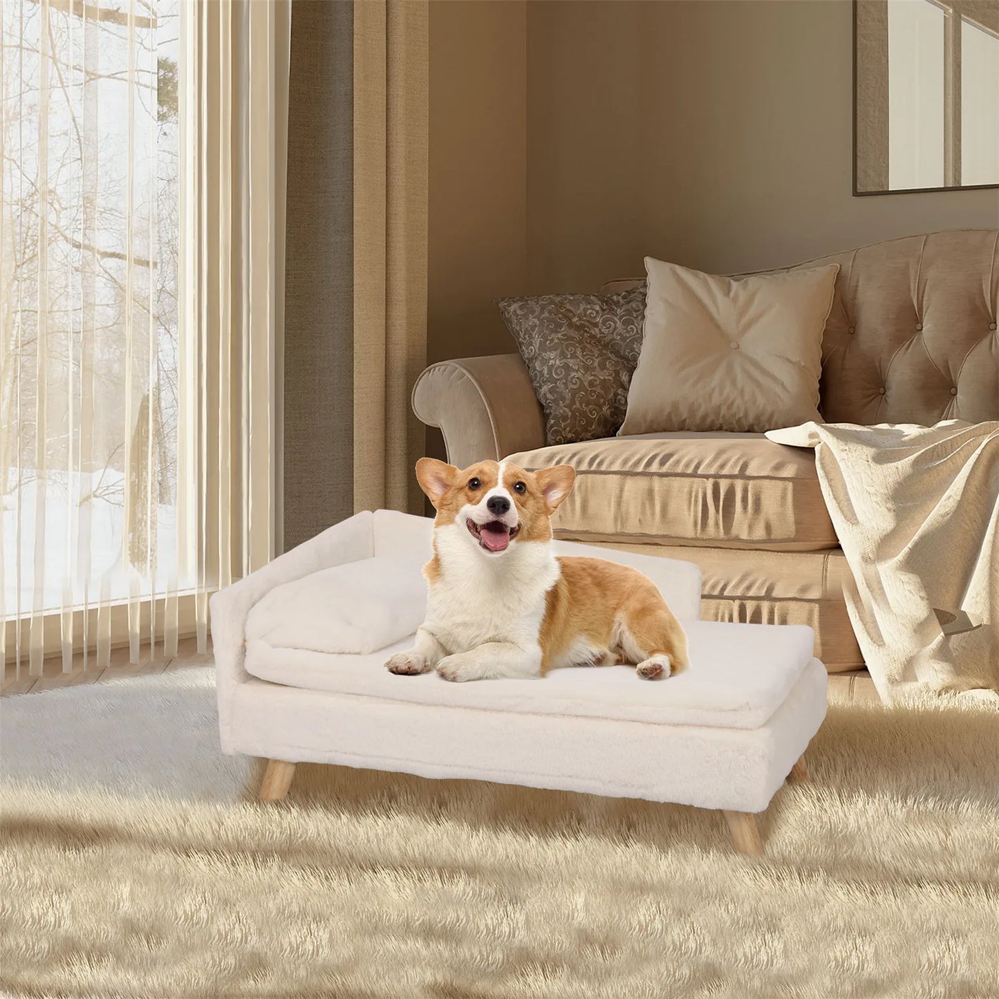 BINGOPAWCN Elevated Pet Bed With Waterproof Pad And Wooden Legs