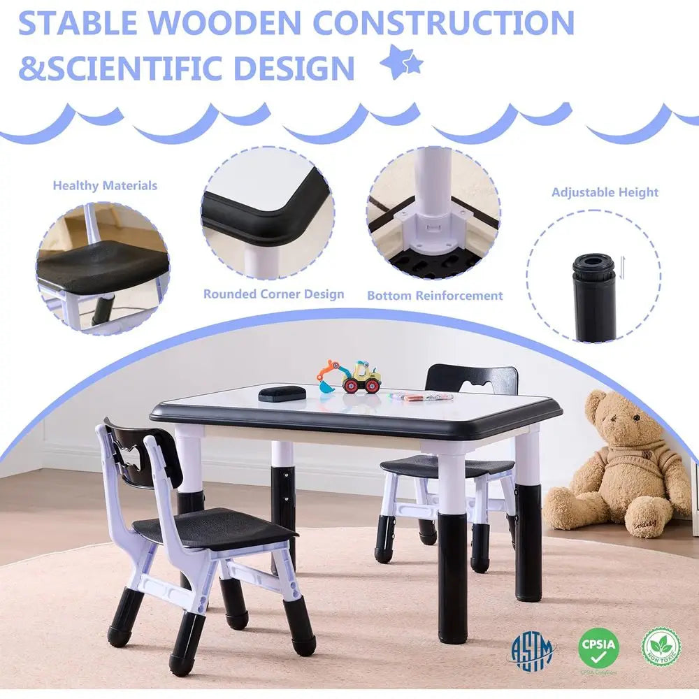Adjustable Height Kids Table And Chairs Set 3 To 8
