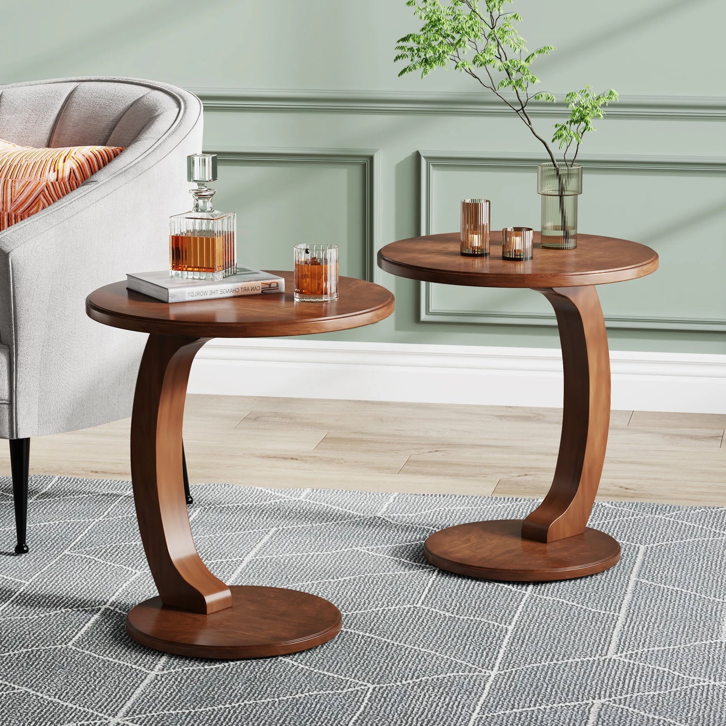 Tribesigns Round End Table Wood C Shaped Side Table Mid Century Retro