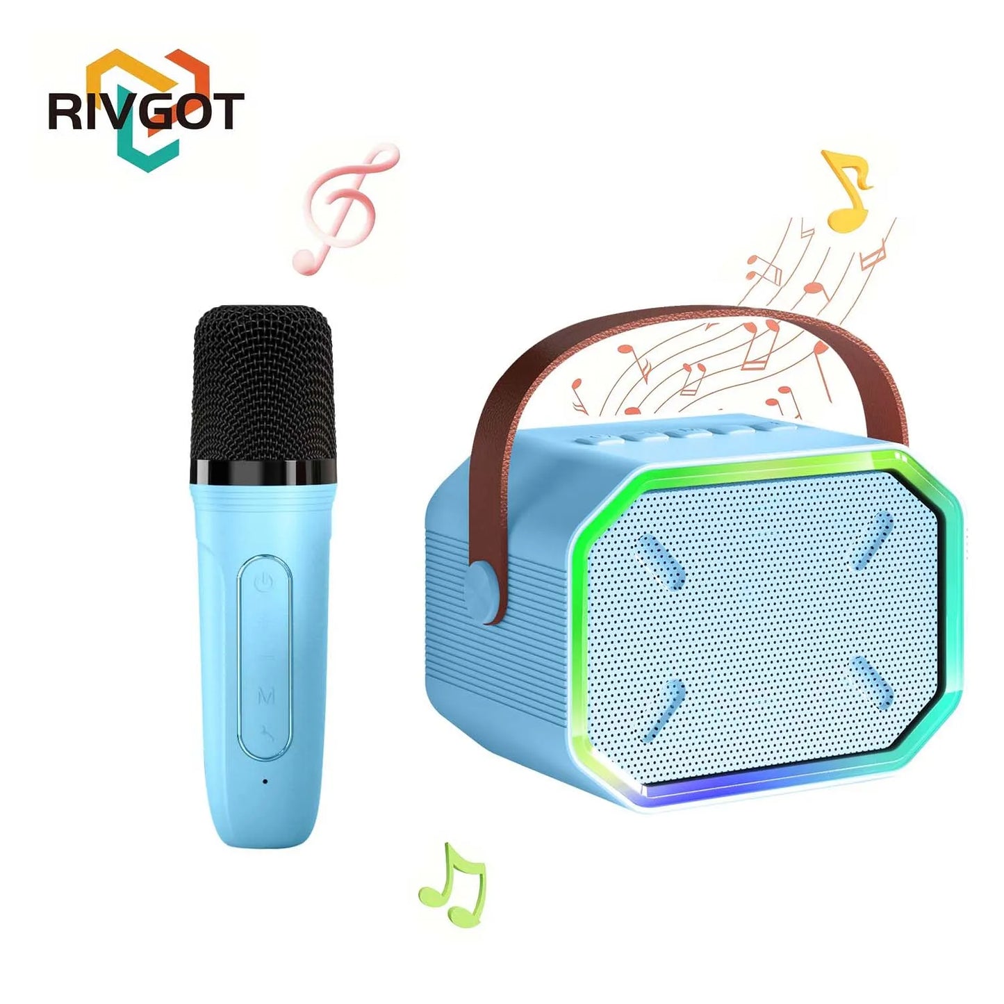 RIVGOTC Mini Karaoke Machine For Kids Bluetooth Wireless Microphones