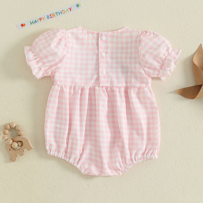 Infant Girl Short Sleeve Round Neck Floral Print Romper Newborn Jumpsuit Toddler Playsuit Summer Outfit Embroidery Bodysuit