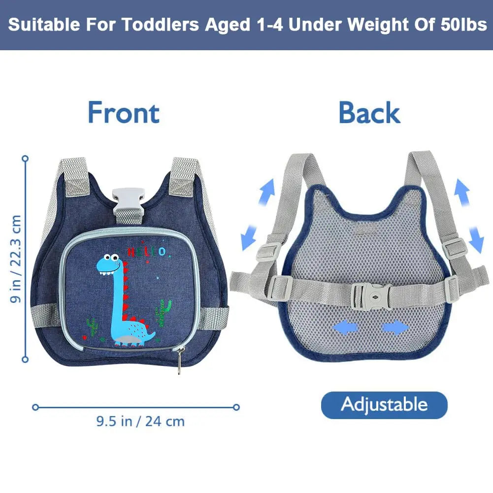 Cute Dinosaur Toddler Harness Leash with Anti-Lost Wrist Link, Adjustable and Foldable for Kids 1-4 Years Old