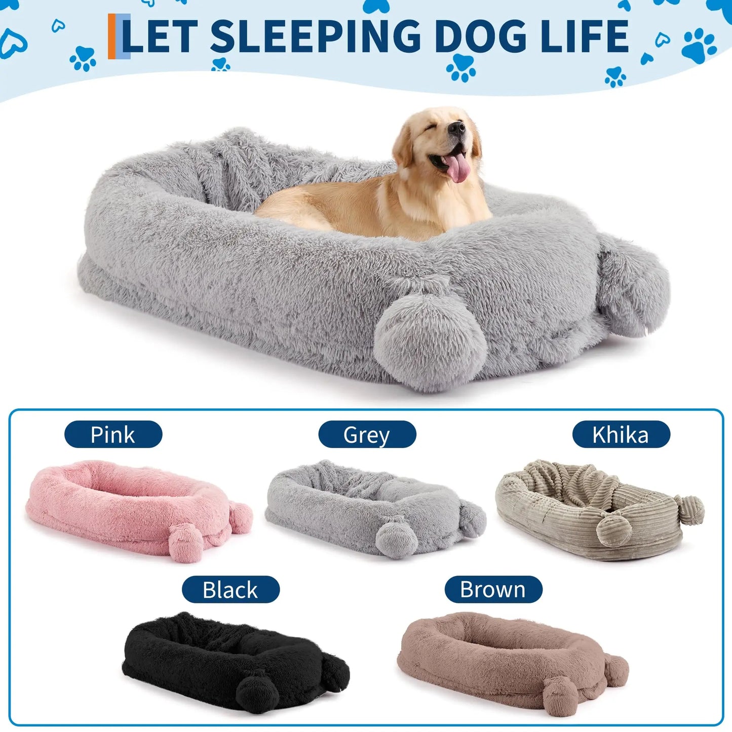HiMISSCN Dog Bed With Removable Cover Storage Pockets Blanket