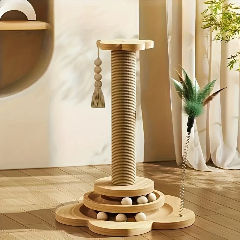 NONECN Cat Scratch Board Rotating Platform Wooden Fiber Toy