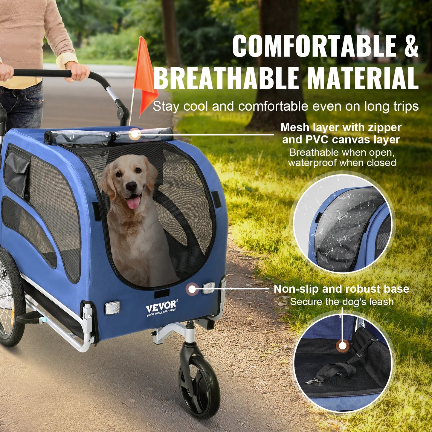 Dog Bike Trailer 2-In-1 Pet Stroller Cart Travel Carrier