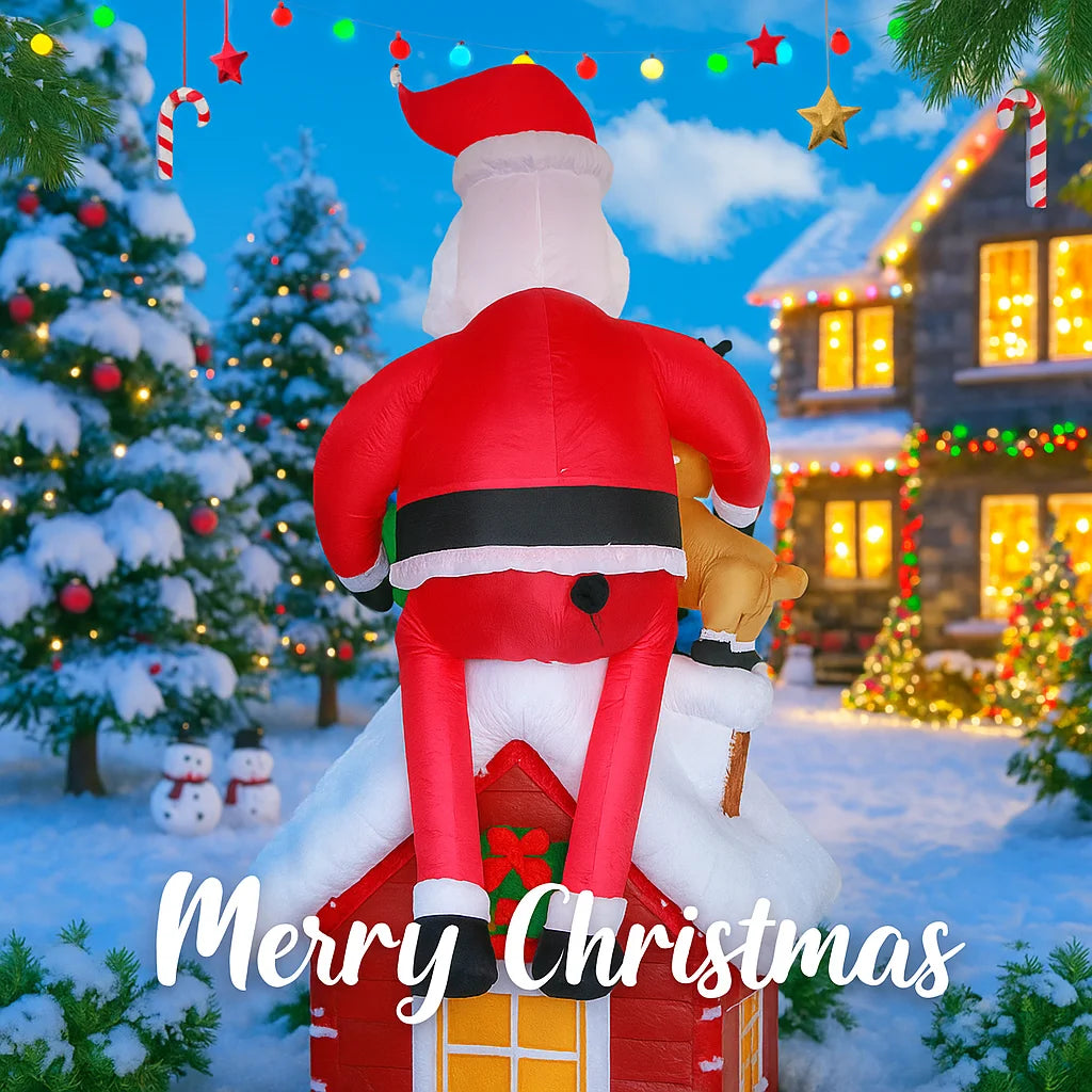 CatXaa Inflatable Christmas Santa With Reindeer Gift LED Yard Decoration