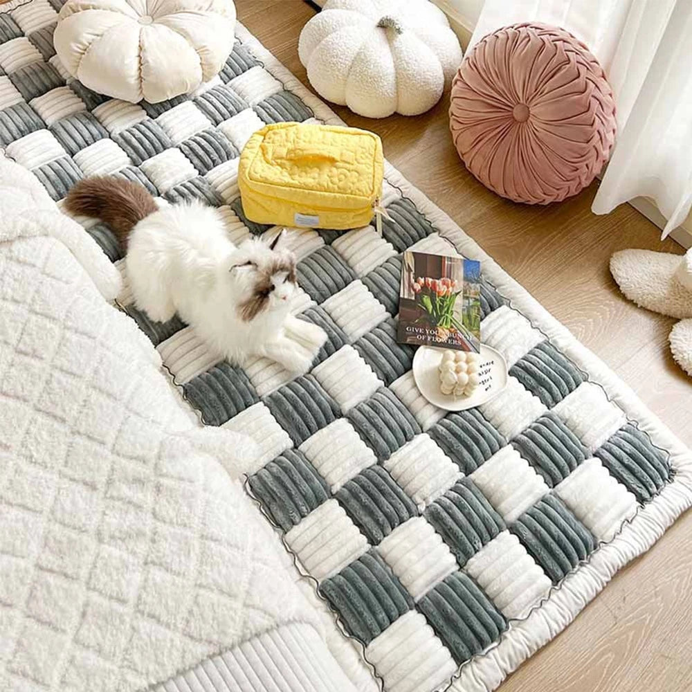 PETRAVELCN Dog Bed Mat Warm Plaid Fleece Anti Slip Cushion