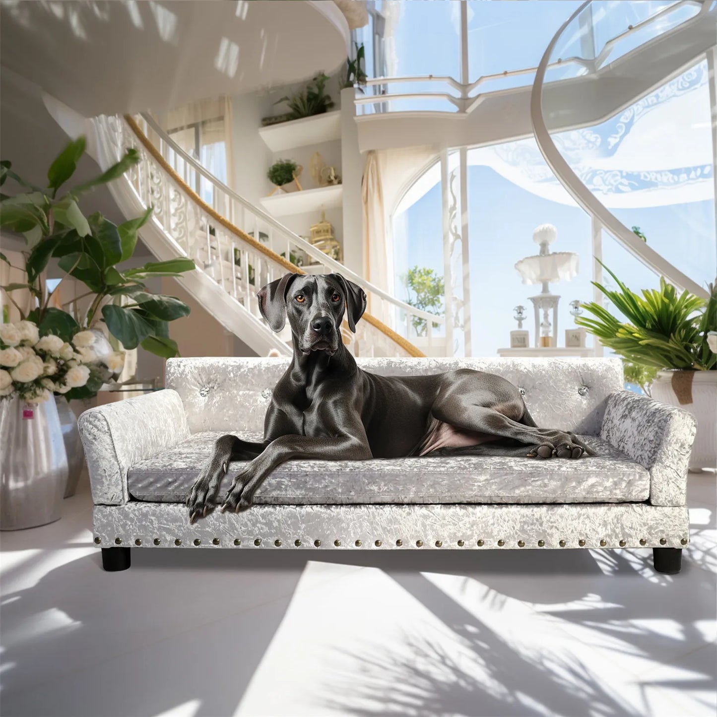 BINGOPAWCN Deluxe Tufted Elevated Dog Sofa Bed Memory Foam