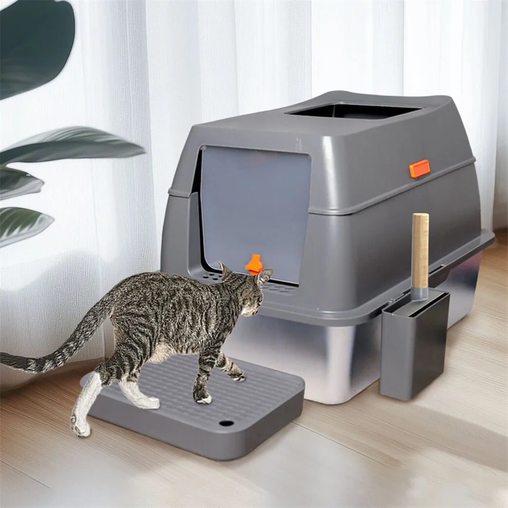 4 Style Enclosed Cat Litter Box Lid Stainless Steel ABS