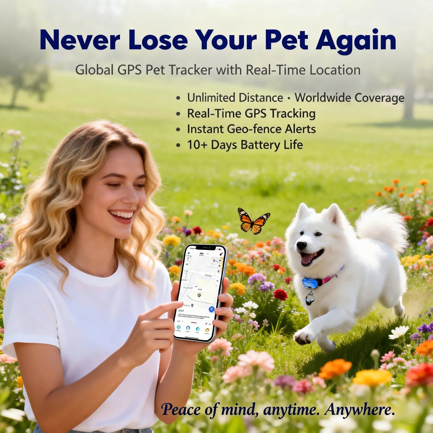 WANWAYTECH GPS Pet Tracker Real Time Tracking Dogs Cats