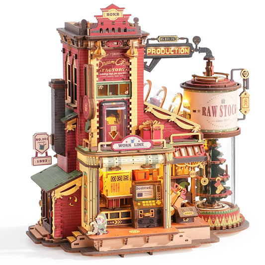Robotime Rokr Dream Gift Factory Wooden Puzzle Decor With Light