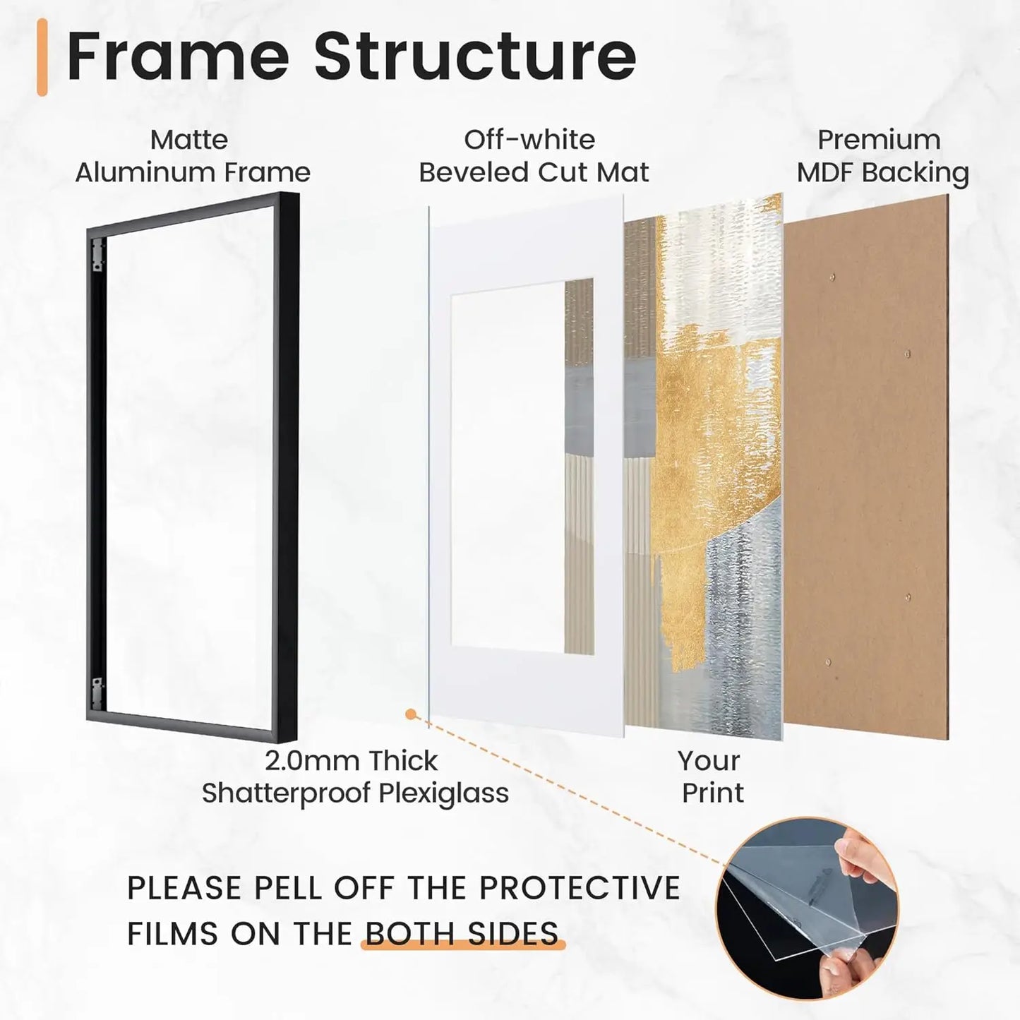 Aluminum Modern Picture Frames Set for Wall Art Mats