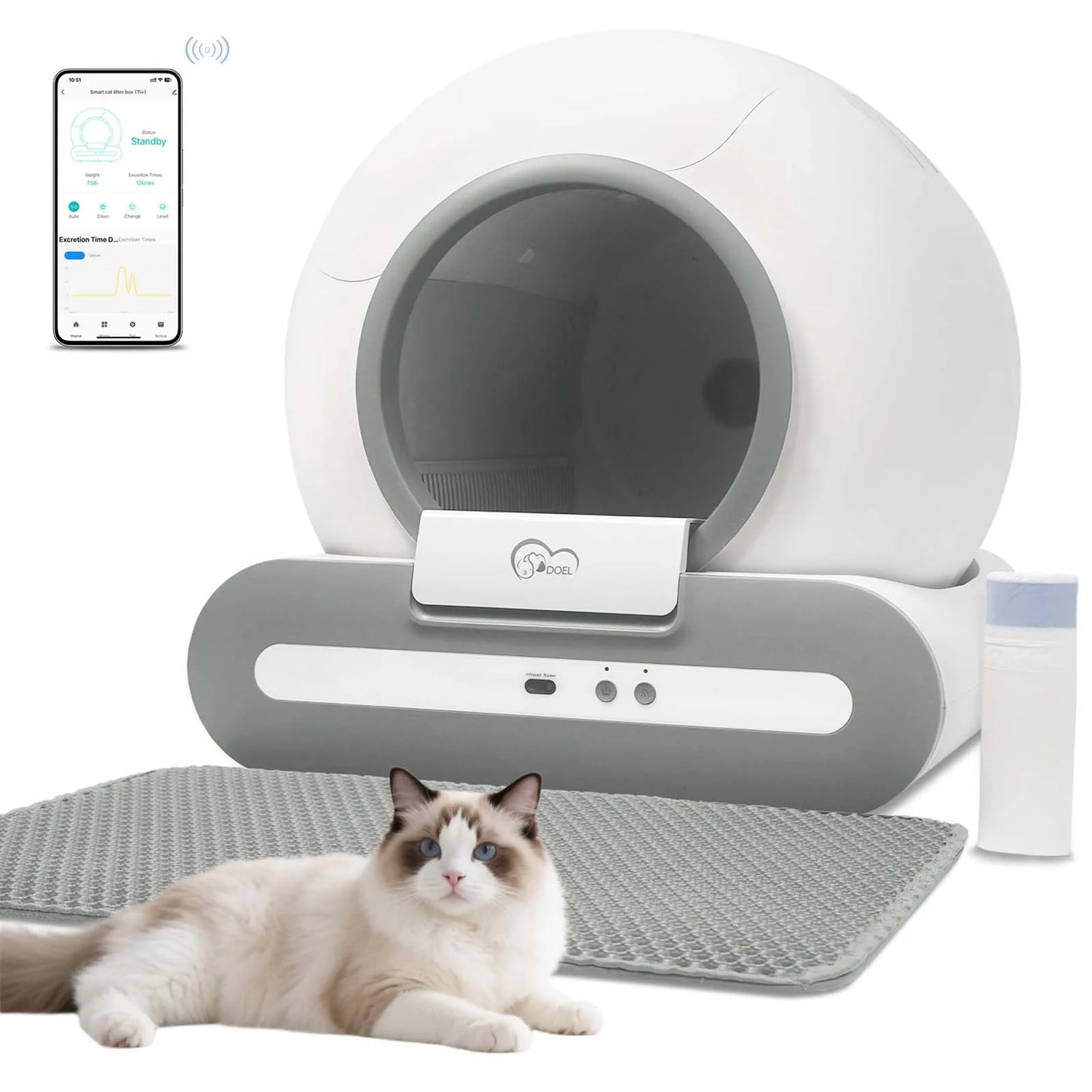 DOEL Self Cleaning Cat Litter Box App Controlled 2.4G WiFi