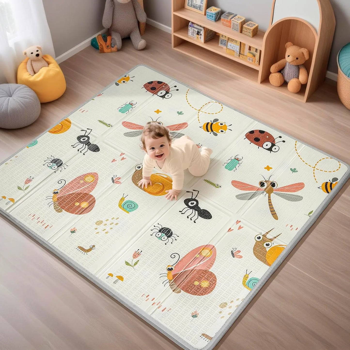 Foldable Baby Play Mat, PIGLOG 0.6in Thick Waterproof Playmats for Babies and Toddlers Kids, Safe Foam Playmat for Tummy Time