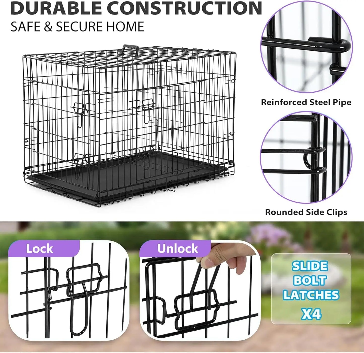 BestPet Dog Crate Folding Metal Kennel With Double Doors