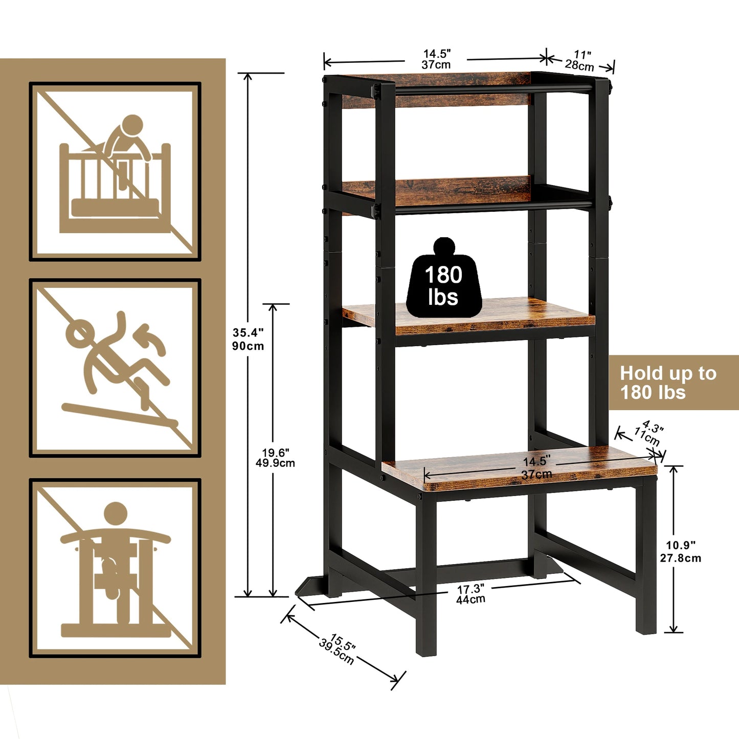 Toddler Kitchen Step Stool Learning Tower with Safety Rail