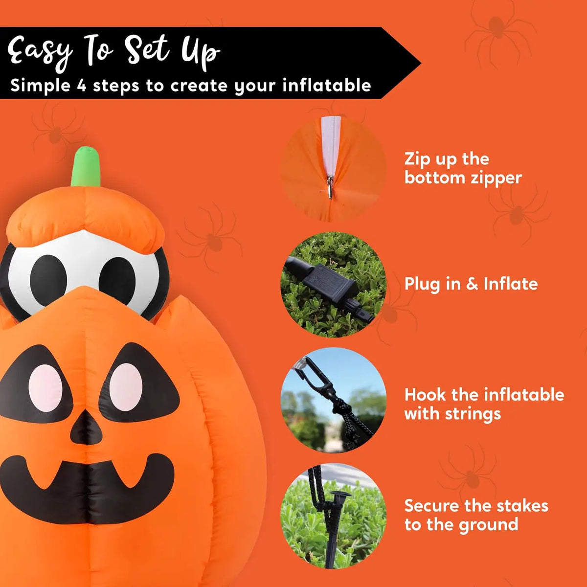 Joyfy Animated Inflatable Skeleton On Pumpkin With LED Halloween Decor