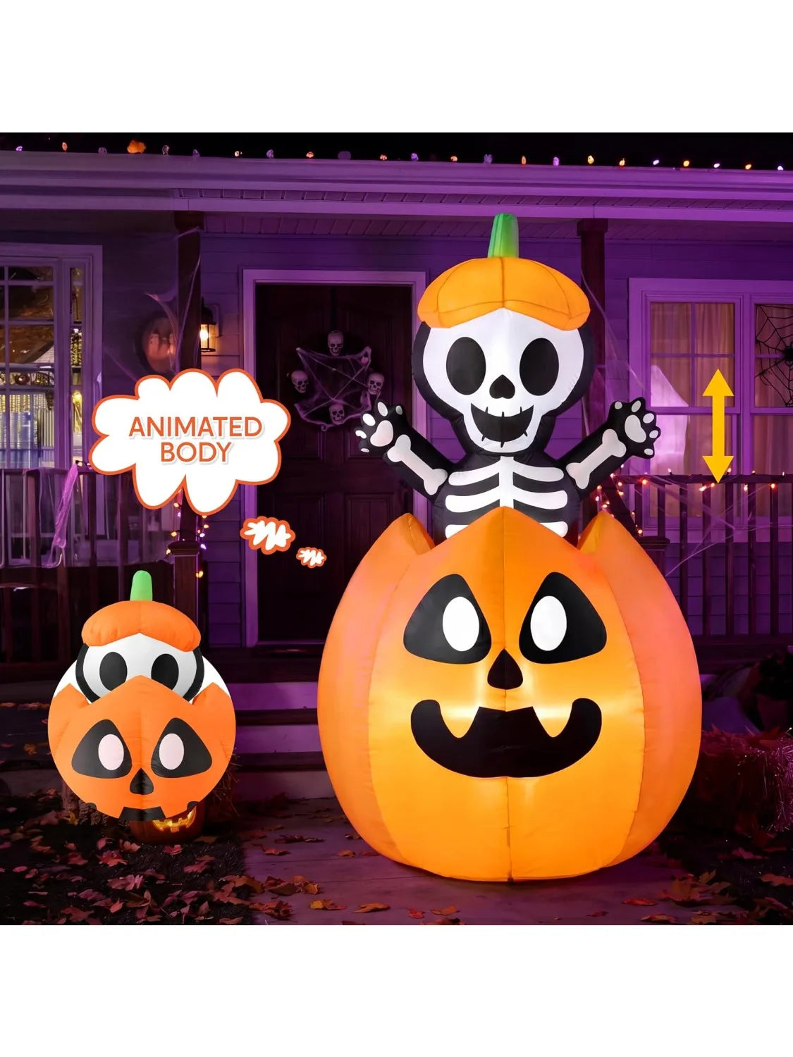 Joyfy Animated Inflatable Skeleton On Pumpkin With LED Halloween Decor