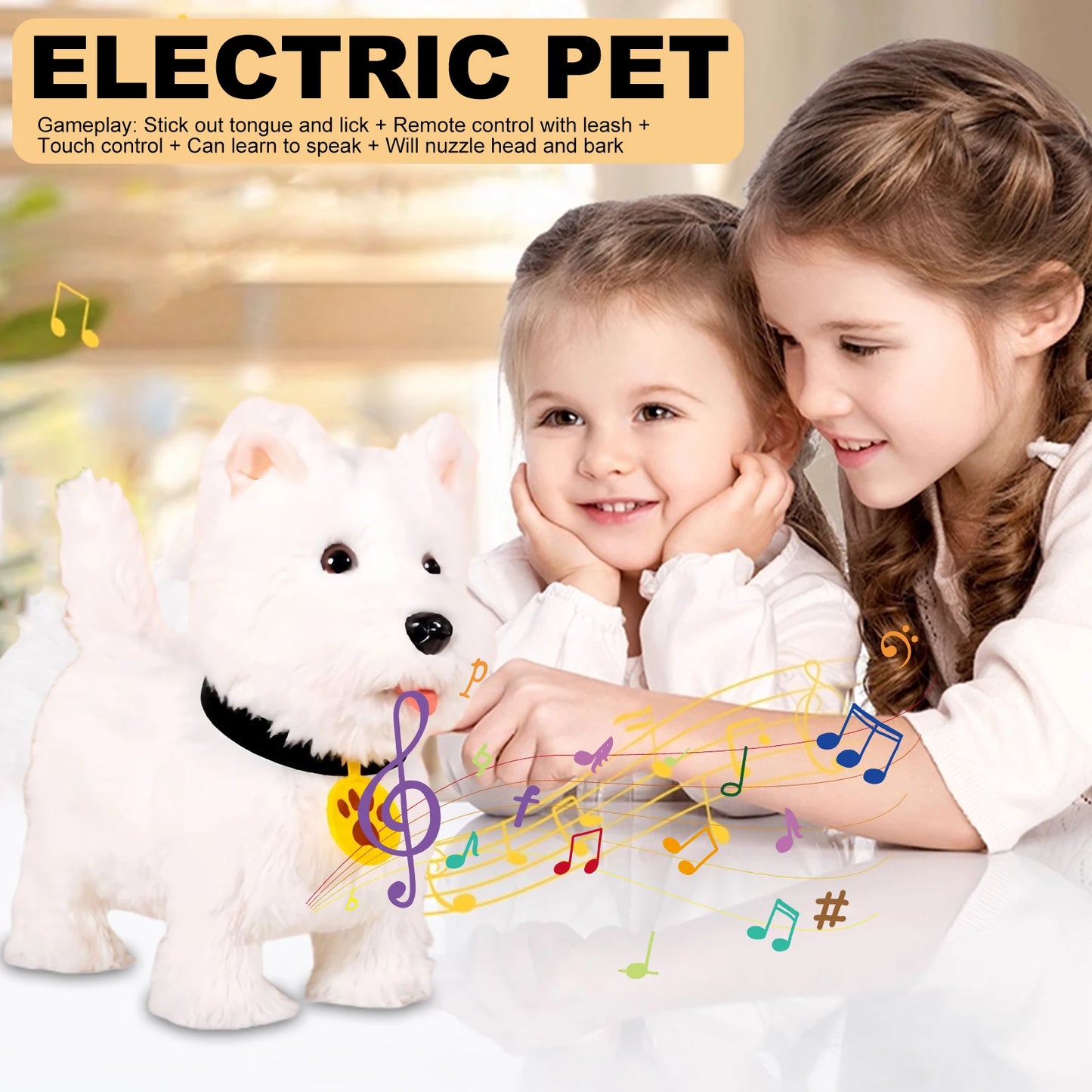 Shunmaii Interactive Plush Puppy Robot Toy Walking Barking Tail Wagging
