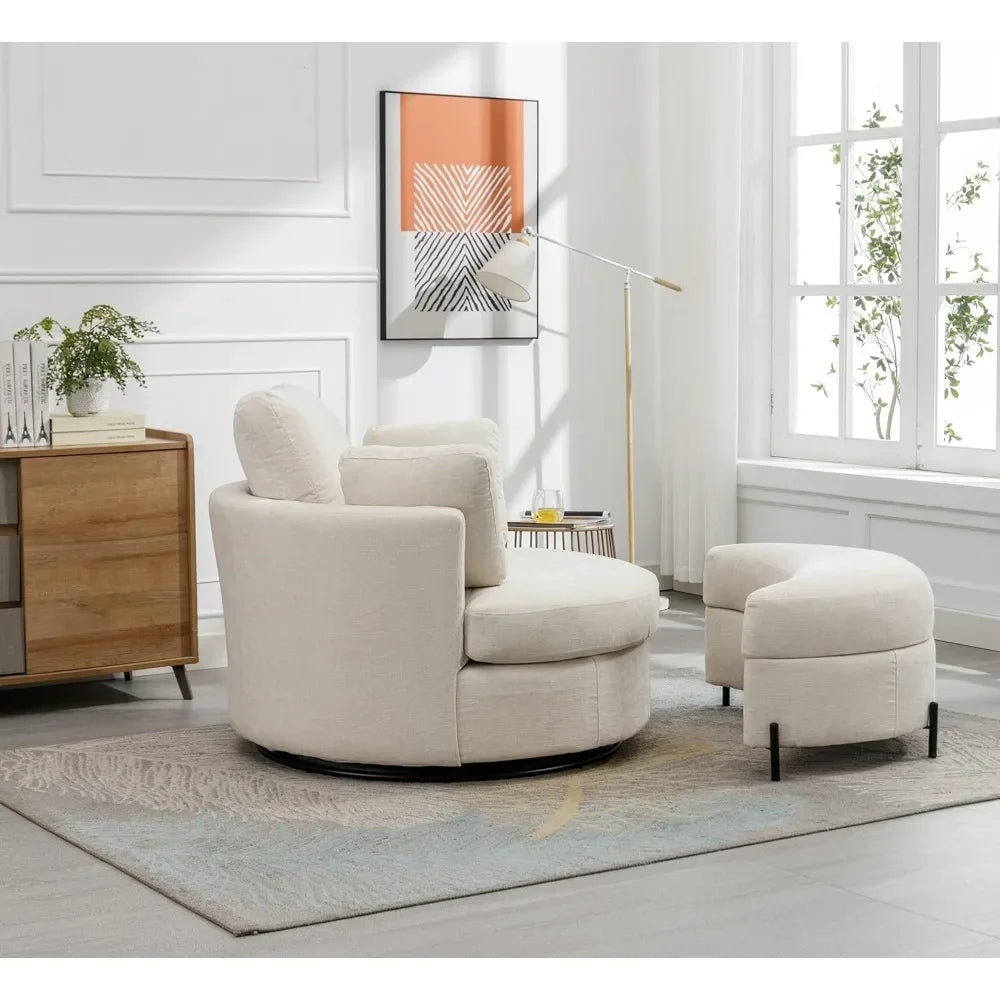 Swivel Accent Barrel Chair Set With Pillows For Living Room