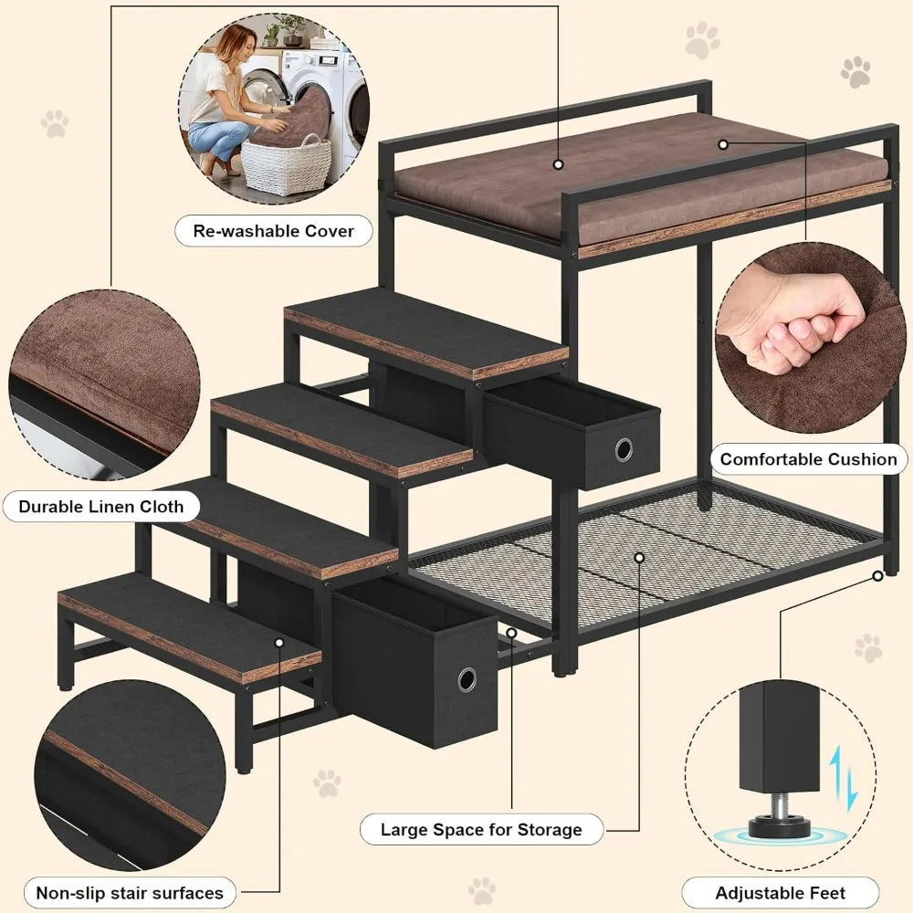 Pet Dual Level Bunk Bed With Detachable Stairs Window Perch