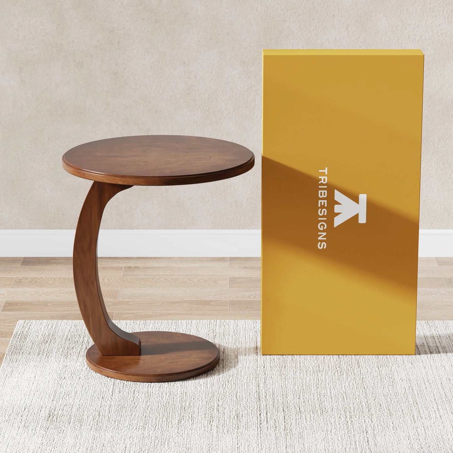Tribesigns Round End Table Wood C Shaped Side Table Mid Century Retro