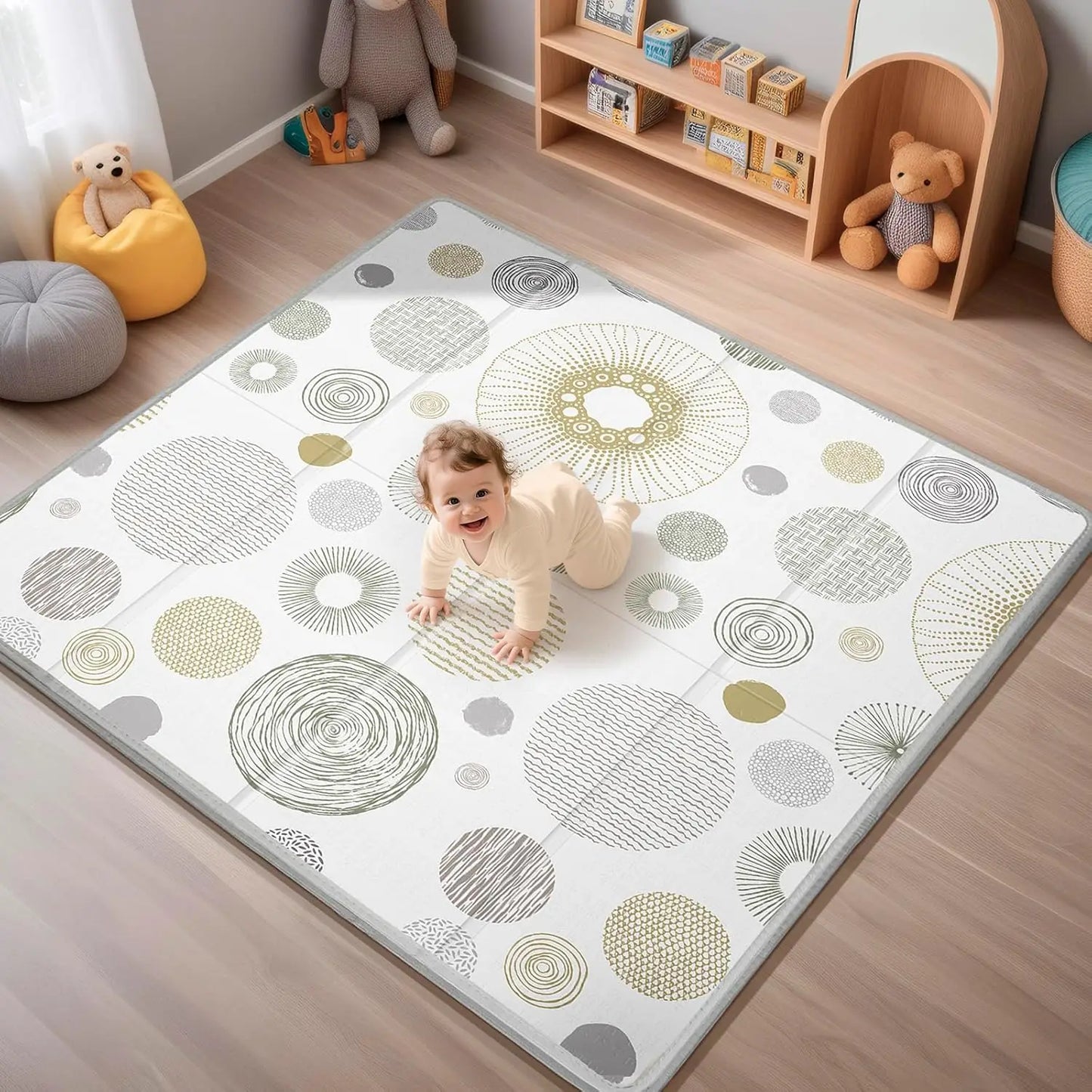 Foldable Baby Play Mat, PIGLOG 50X50 Waterproof Playpen Mat for Babies and Toddlers Kids, Safe Foam Playmat for Tummy Time,